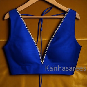 Made to order  woman Raw Silk top blouse for saree  lehenga v neck back closure  sari top sleeveless Blouse