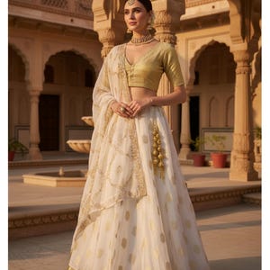 ivory and gold indian wedding dress Ivory Gold Pearl Lehenga Set L main image 0