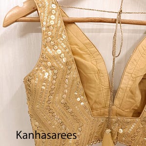 Gold Sequin Georgette Blouse, Custom Size Indian Blouse For Women, Embroidered Saree Top, Festive Wear, Wedding Guest Outfit, Gift Idea image 7