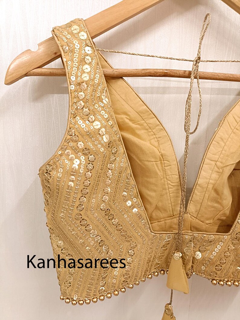 Gold Sequin Georgette Blouse, Custom Size Indian Blouse For Women, Embroidered Saree Top, Festive Wear, Wedding Guest Outfit, Gift Idea image 7