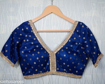 Handmade Indian Wedding Blouse in Brocade Silk with Lace Trim - Customizable Sizes Available