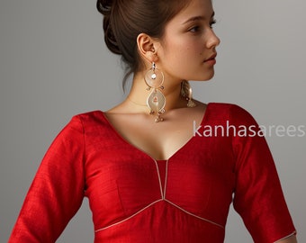 Custom Raw Silk Saree Blouse, Back-Open Design, Party Wear, Casual Events