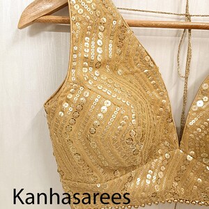 Gold Sequin Georgette Blouse, Custom Size Indian Blouse For Women, Embroidered Saree Top, Festive Wear, Wedding Guest Outfit, Gift Idea image 9