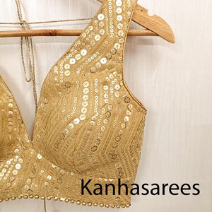 Gold Sequin Georgette Blouse, Custom Size Indian Blouse For Women, Embroidered Saree Top, Festive Wear, Wedding Guest Outfit, Gift Idea image 8