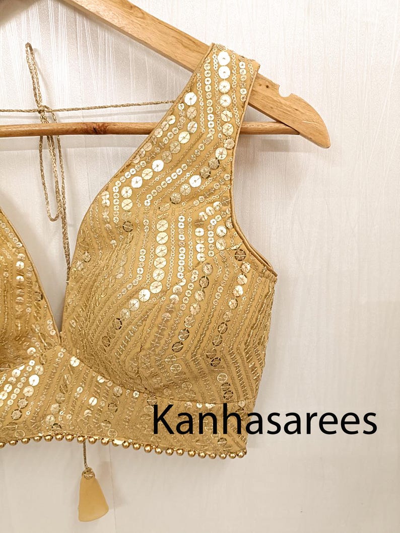 Gold Sequin Georgette Blouse, Custom Size Indian Blouse For Women, Embroidered Saree Top, Festive Wear, Wedding Guest Outfit, Gift Idea image 8