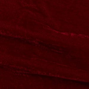 May include: Close-up of a deep red velvet fabric with a soft, plush texture. The fabric is slightly wrinkled, creating a subtle pattern.
