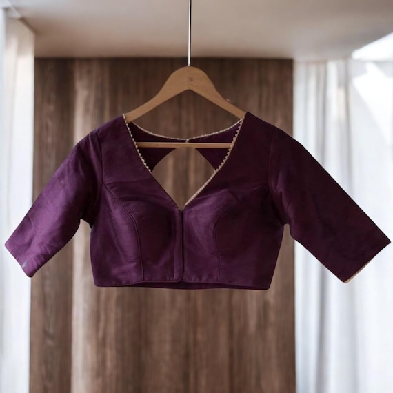 Custom Raw Silk Saree Blouse – Indian Wedding Party Wear