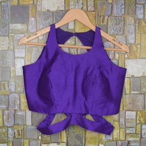 Readymade saree blouse Custom made scoop neck Raw Silk fabric Blouse Sleeveless Indian Ethnic Wear Custom Crop top micro made to order