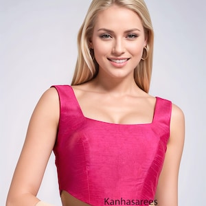 Pink Silk Corset Blouse | Square Neck Sleeveless Saree Blouse | Back Zip Art Silk Blouse for Lehenga | Indian Wedding & Party Wear Crop Top
