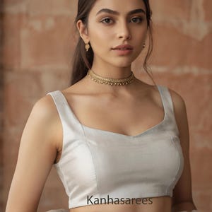 White Saree Blouse - Custom Raw Silk Sleeveless Designer Crop Top for Summer Parties & Special Occasions