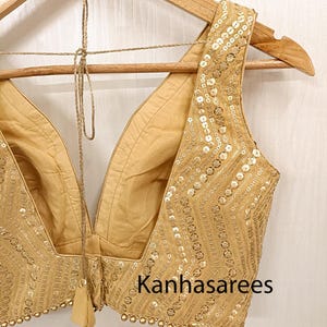 Gold Sequin Georgette Blouse, Custom Size Indian Blouse For Women, Embroidered Saree Top, Festive Wear, Wedding Guest Outfit, Gift Idea image 5
