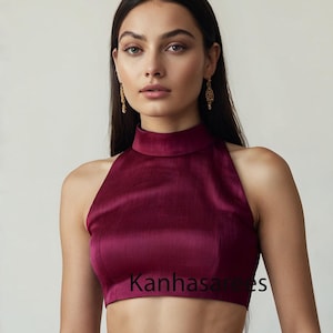 Halter Neck Blouse Dhupion Silk - Readymade & Made to Order Party Wear for Saree, Lehenga  Indian Functions