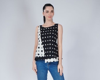 Ikat top, summer cotton top, sleeveless tops for women