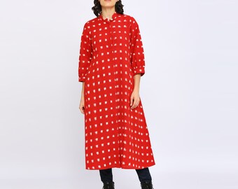 Ikat Dress, Cotton shirt dress, Boho jacket dress