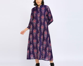 Ikat Dress, Cotton shirt dress, Boho jacket dress