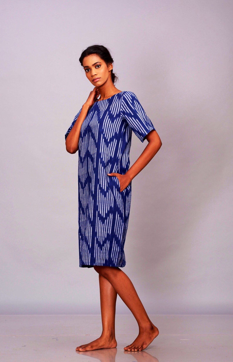 Ikat dress/Vintage dress/Boho blue dress/plus size tunic dress/fair trade image 10