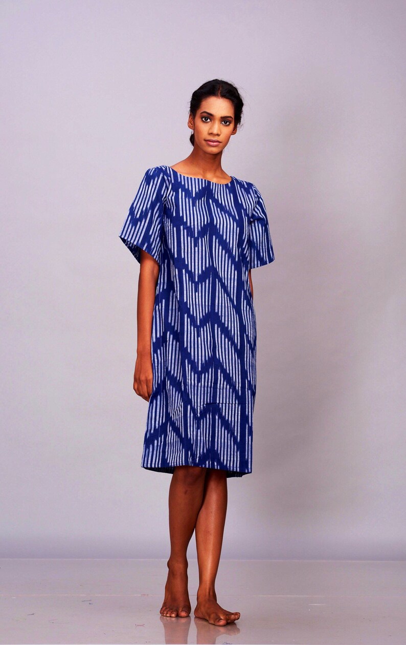 Ikat dress/Vintage dress/Boho blue dress/plus size tunic dress/fair trade image 6