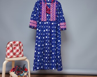 Ikat Dress, Vintage shirt dress, Boho ikat jacket dress