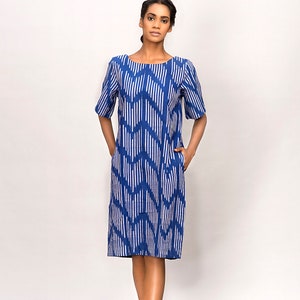 Ikat dress/Vintage dress/Boho blue dress/plus size tunic dress/fair trade image 1