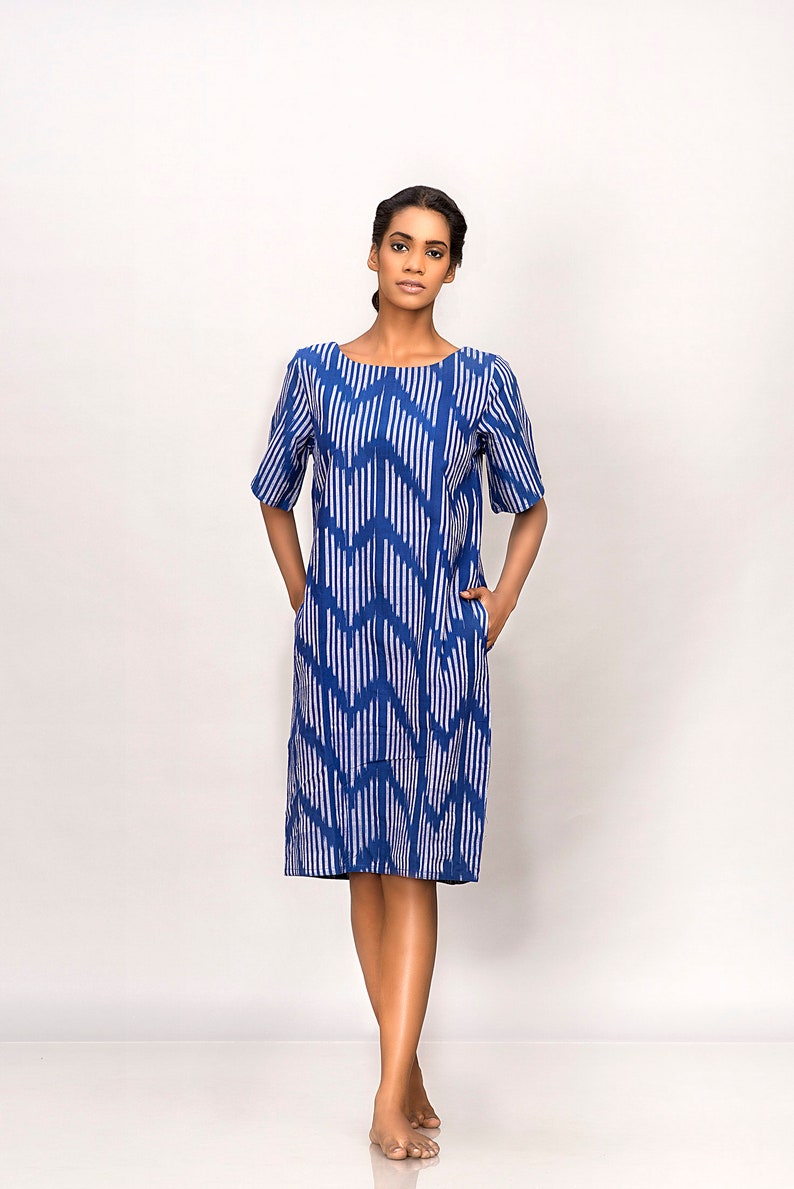 Ikat dress/Vintage dress/Boho blue dress/plus size tunic dress/fair trade image 1