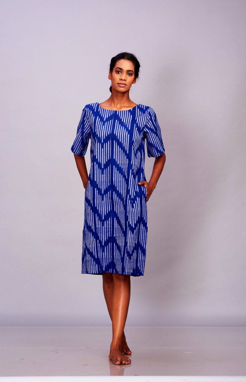Ikat dress/Vintage dress/Boho blue dress/plus size tunic dress/fair trade image 7