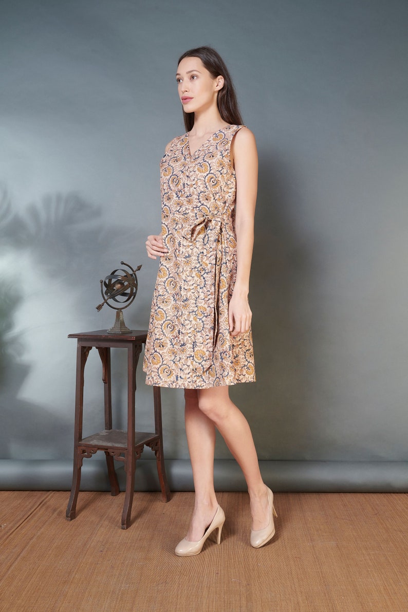 Block Print dress/Wrap dress for women/Plus size dress/Vintage midi dress/Organic cotton image 3