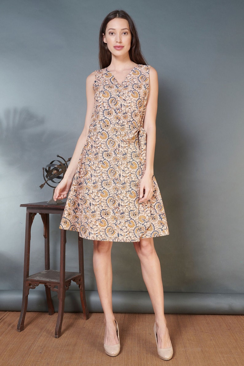 Block Print dress/Wrap dress for women/Plus size dress/Vintage midi dress/Organic cotton image 2