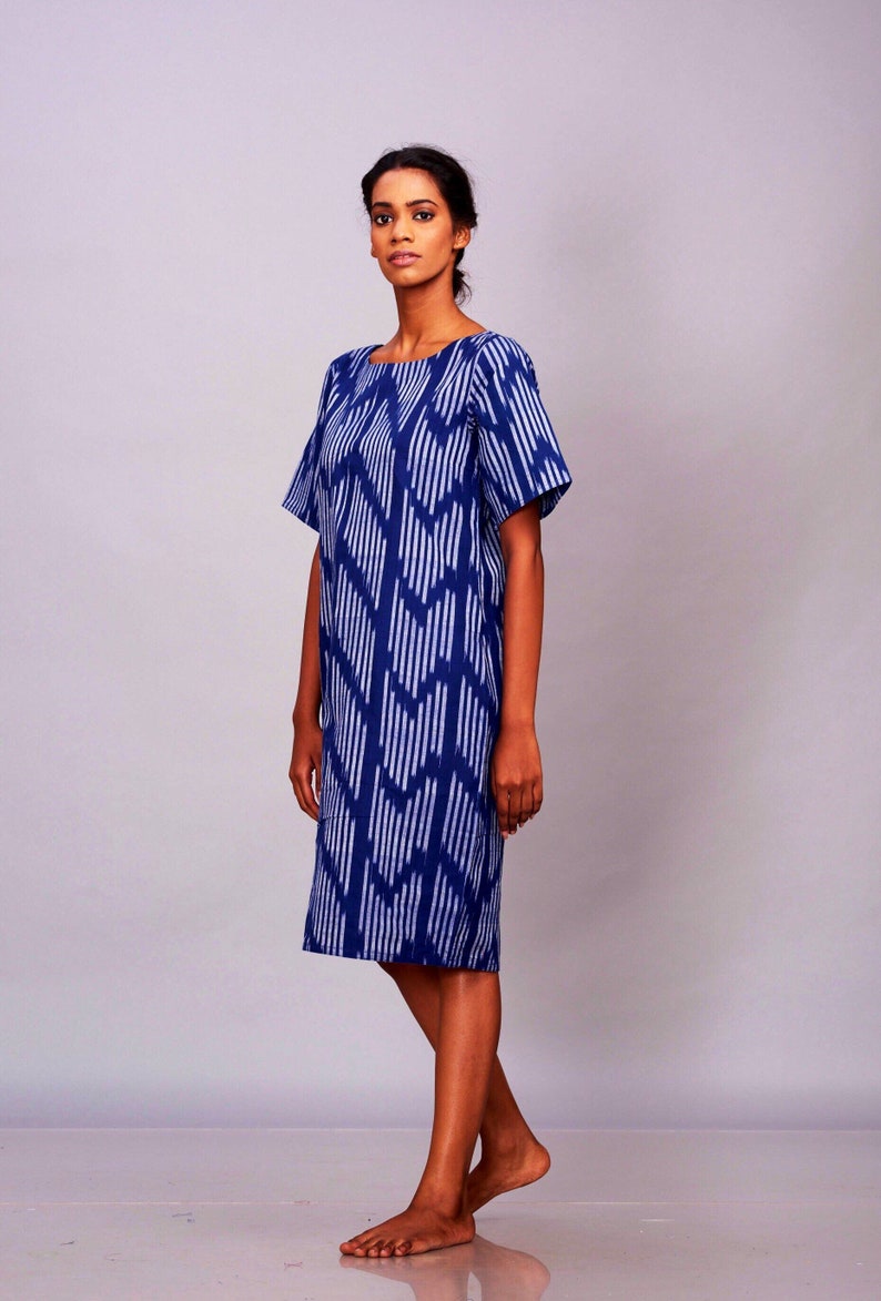 Ikat dress/Vintage dress/Boho blue dress/plus size tunic dress/fair trade image 8