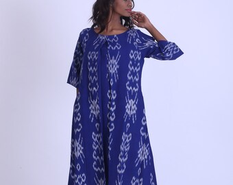 Ikat dress, Vintage maxi dress, Boho Indian dress, plus size dress fair trade