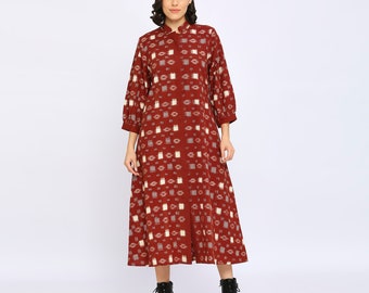 Ikat Dress, Cotton shirt dress, Boho jacket dress