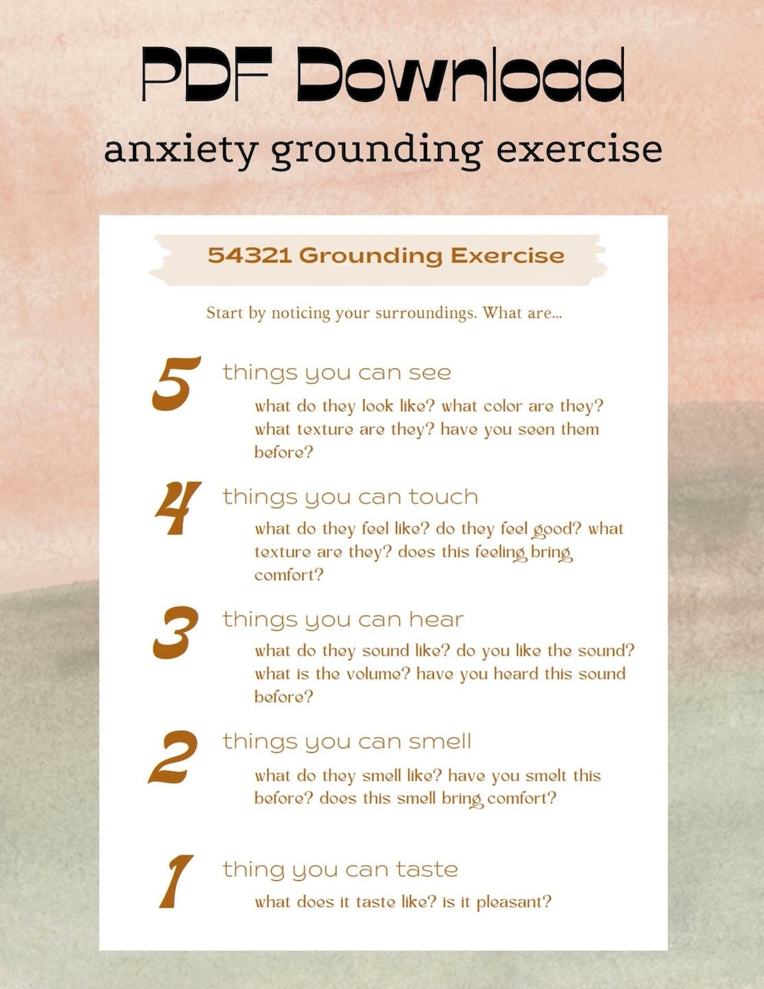 Anxiety Grounding Worksheet 54321 Exercise Perfect to Give to Anxiety Grounding Worksheet 54321 Exercise Perfect to Give to