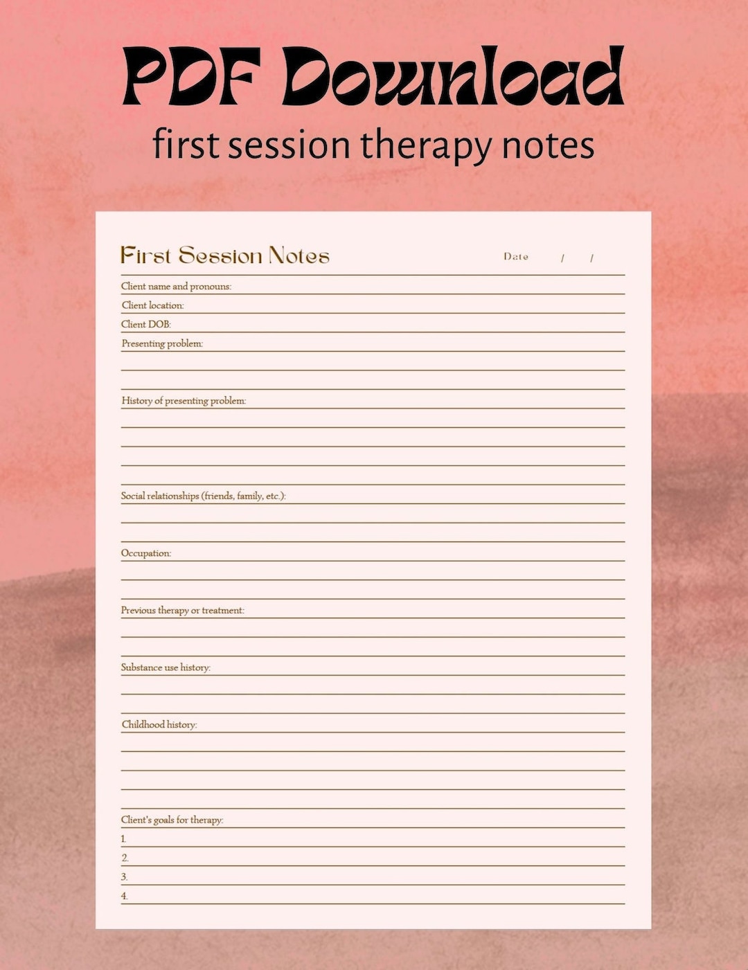 First Session Therapy Notes - Tools for Therapists - Instant PDF ...