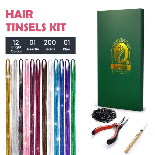 Haar Lametta 47 Zoll mit 2400 Strängen 12 Farben Partys Salon Fee Erweiterungen Accessoires Stränge Haar Schimmer Perlen Haarbinden Tinsel