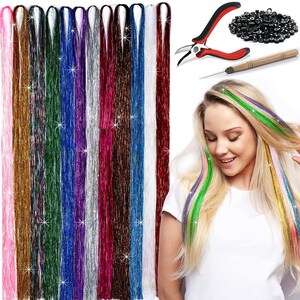 Fairy Hair Tinsel Kit 12 Colors 2400 Glitter Sparkle 47 Inches Strands with Tools for Girls and Women Parties Salons Quality | Herbiar