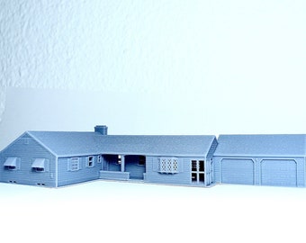 N scale Ranch House with Garage - 1:160 for Diorama modeling kit - Building#19C