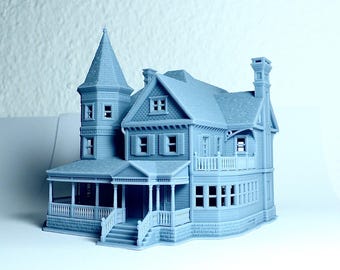 N Scale Queen Anne Victorian House - Resin Diorama Building Model (1:160) - Building#36C