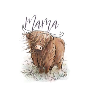 Vintage Highland Cow Mama PNG