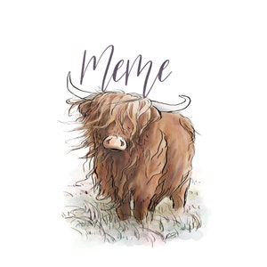 Vintage Highland Cow Meme PNG