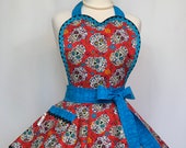 Womens Retro Sugar Skull Apron with Pocket