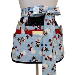 Cute Snowman Christmas Teacher Vendor Apron with Pockets and Zipper, Back to School Apron, Teacher Gift, Utility Apron, Server Waist Apron
