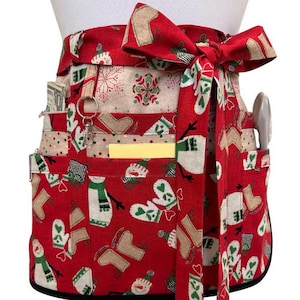 Cute Vintage Country Christmas Teacher Apron - Perfect for Crafters, Vendors, and Servers - Multi-functional with Pockets and Zipper