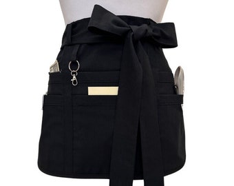 Black Waist Apron with Pockets and Zipper for Teachers, Waitstaff, Crafters, and Gardeners