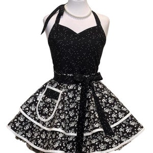 Flirty Retro Women&#39;s Sexy Black and White Kitchen Apron - Personalized Gift for Wife or Girlfriend - Plus Size Available