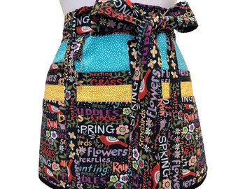 Spring Foral Teacher Apron – Pocket Gardening Half Apron with Zipper