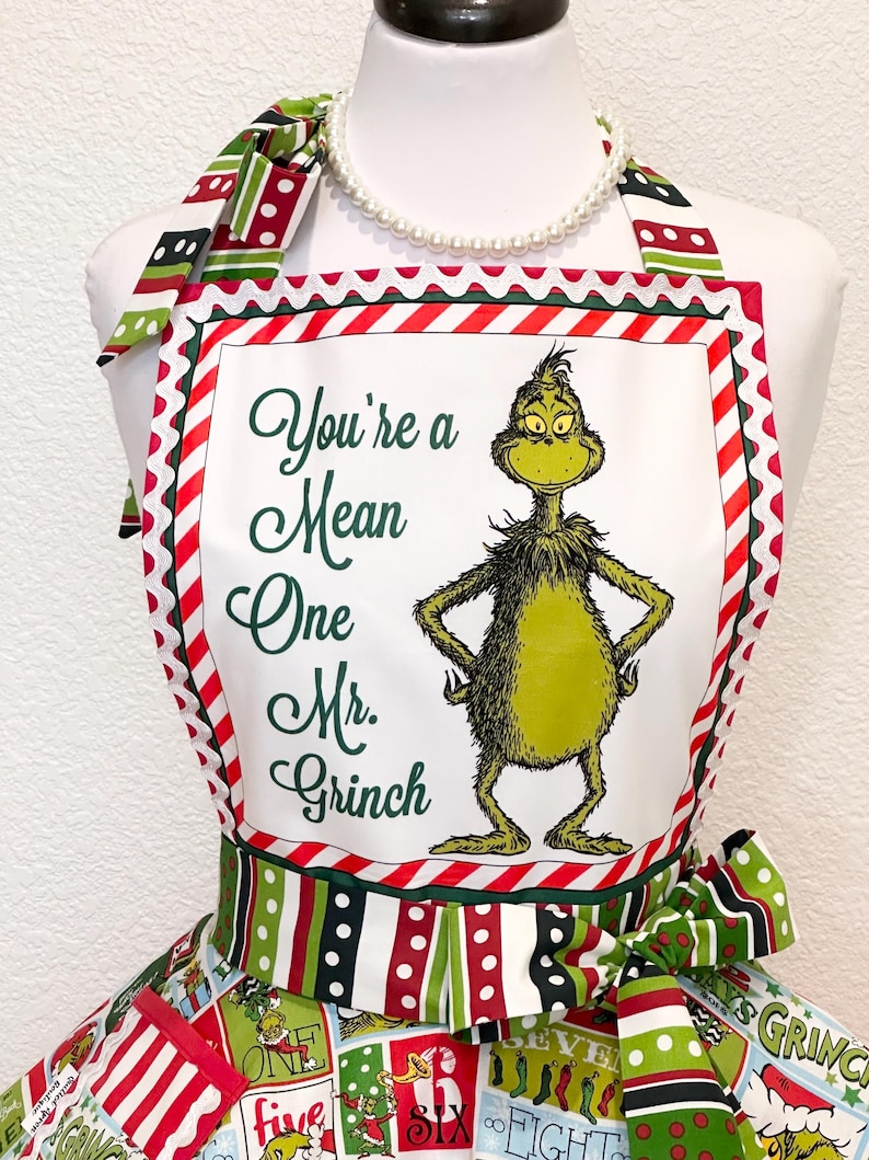 Womens the Mean Grinch Retro Christmas Apron Flirty Holiday Pinup Apron