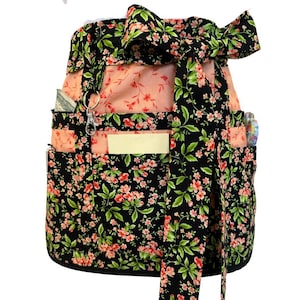 Cute Floral Womens Teacher Vendor Apron with Pockets and Zipper, Back to School, Teacher Appreciation Gift, Utility Apron, Server Apron
