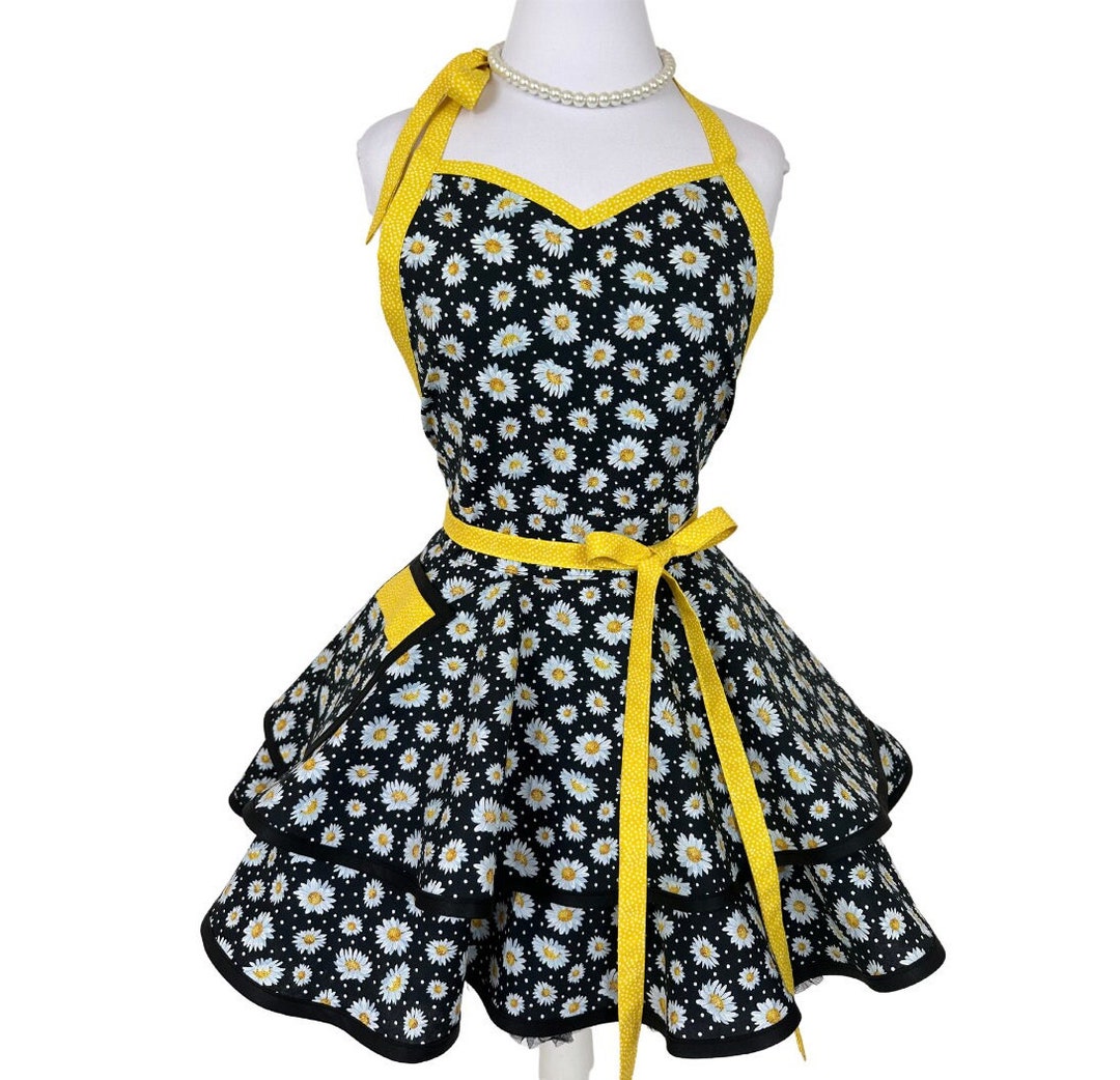 Women's Cute Daisy Kitchen Apron Custom Cooking Apron With Flirty