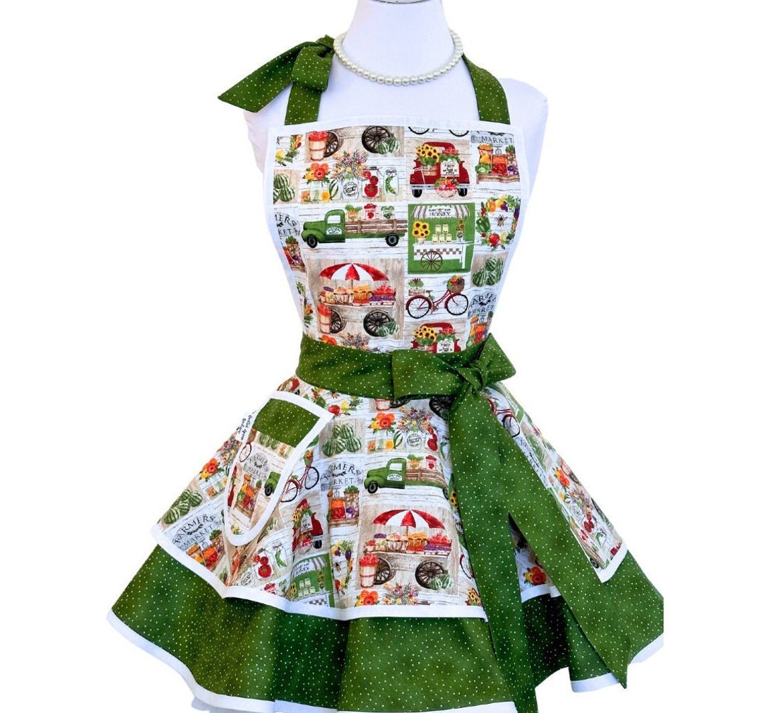 Women's Farmhouse Style Kitchen Apron Full Baking Apron With Pockets ...