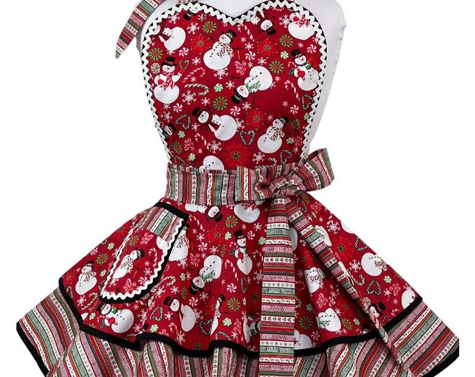 Christmas Snowman Retro Apron for Women Flirty Festive Christmas Apron