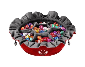 Red Dice Bag with Pockets, Holds 150+ Dice, DnD Gaming